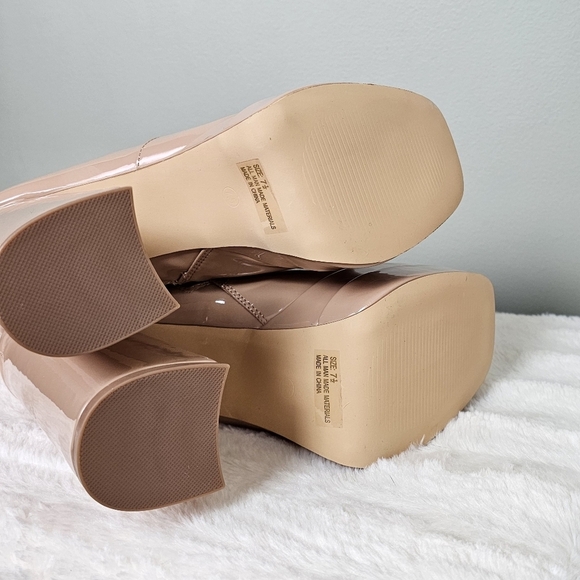 Brunay Light Nude Square Toe Platform Over-the-Knee Boots 7.5 Vegan Leather - Picture 4 of 8